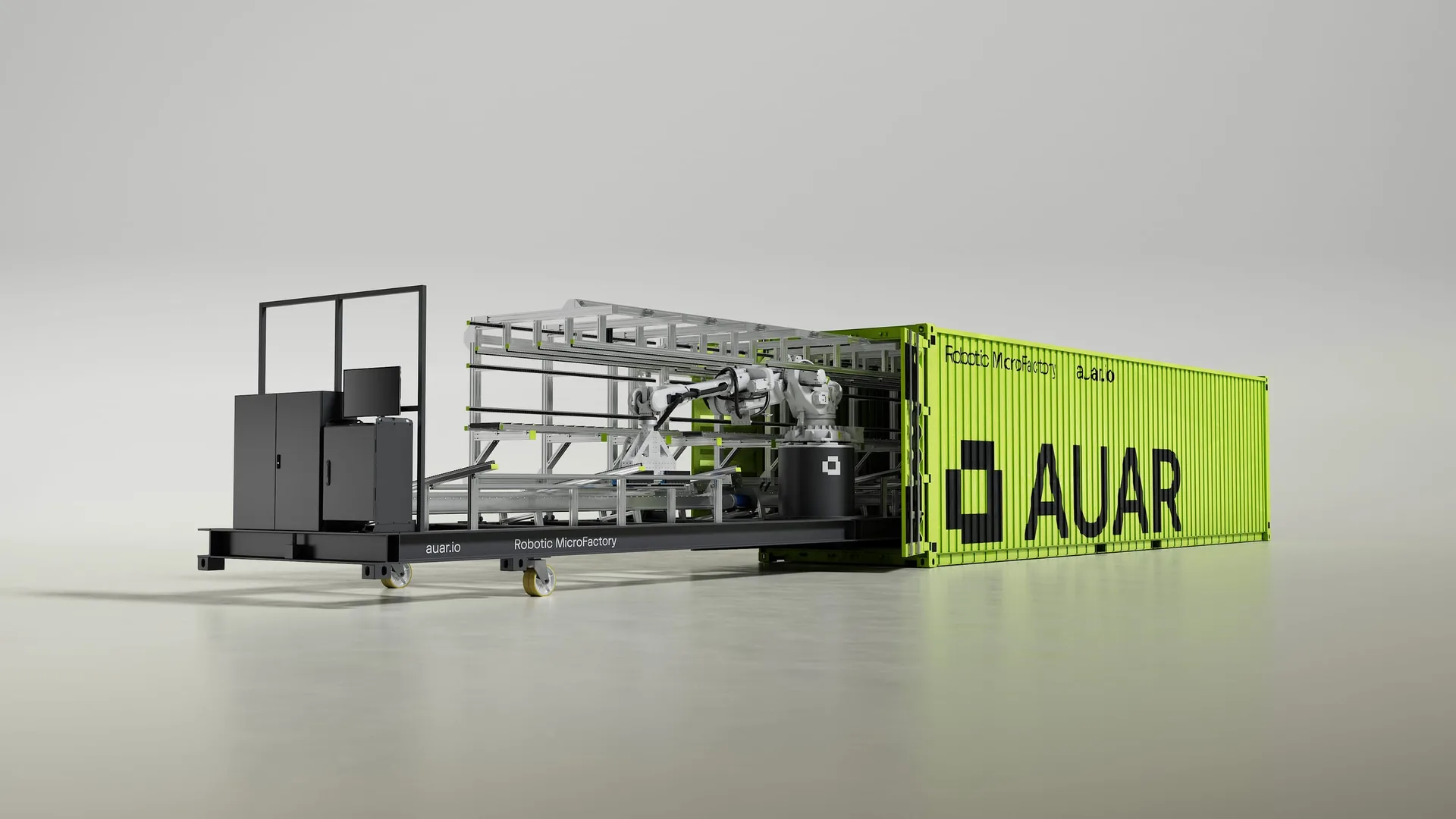 AUAR MicroFactory deployed from its green shipping container