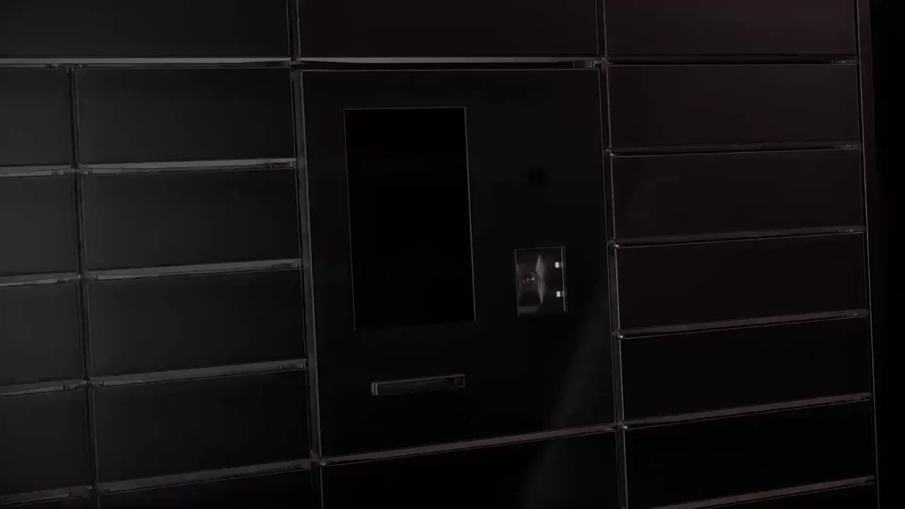 Front view of a Bloq.it smart locker and screen