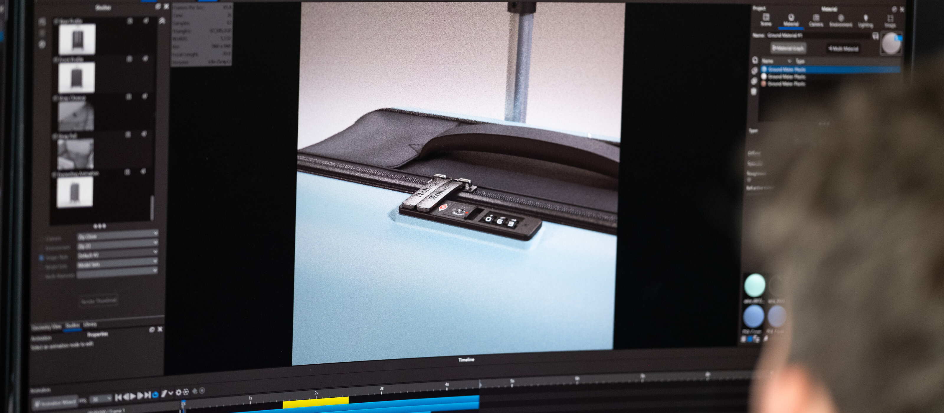 XO3D artist reviewing a Keyshot render at his workstation