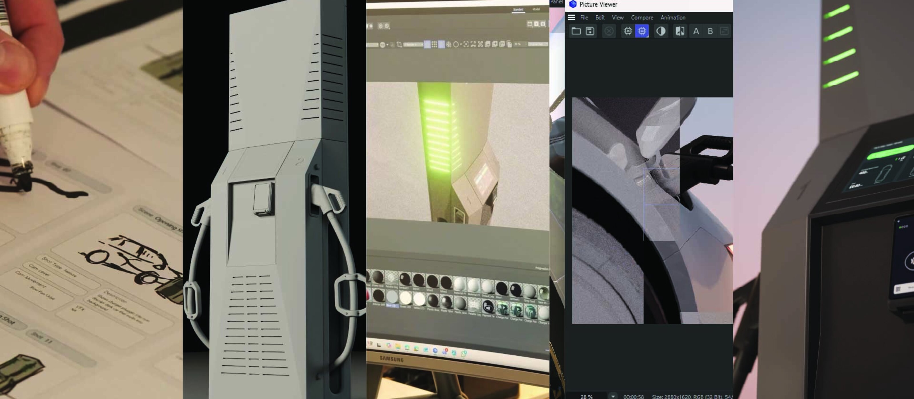 Five-stage product CGI production pipeline strip