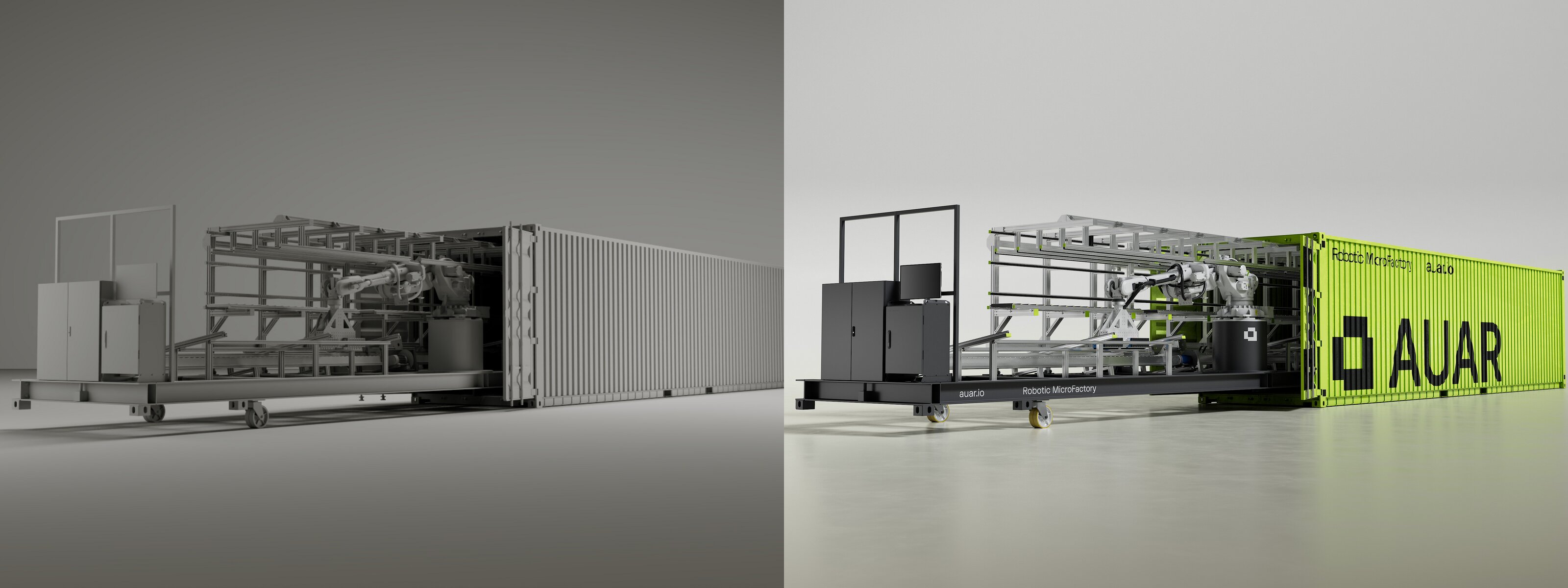 Look development stages — from clay render to final CGI